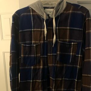 Long Sleeve Flannel Button Up with hood